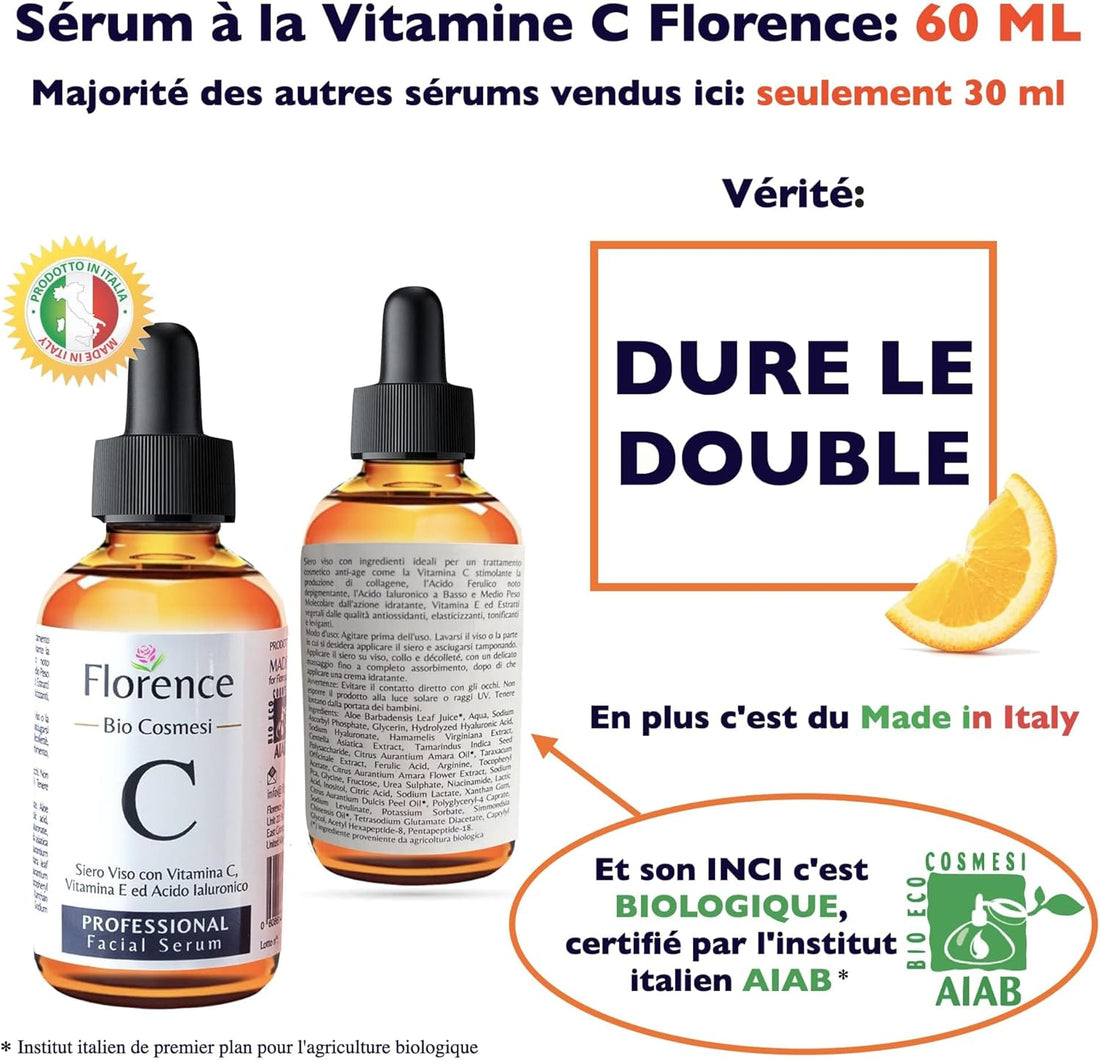 60 ml BIO Face Serum with Vitamin C, Pure Hyaluronic Acid, Vit-E, B5 and Niacinamide. Anti-wrinkle, anti-spot, anti-aging and moisturising. Vegan & Cruelty Free facial care. Dermatologically tested