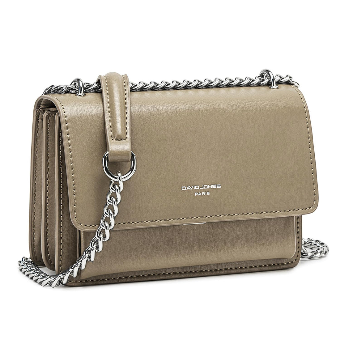 David Jones - Petit Sac Bandoulière Chaînes Femme - Mini Pochette Téléphone Portable Cuir PU Rigide - Besace Rectangle Soirée Shopping Ville Tendance - Marron Cognac
