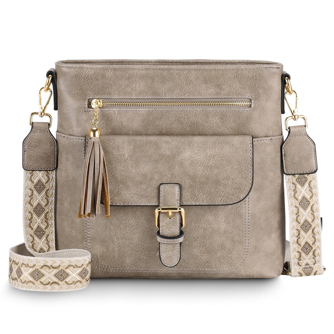 Kasgo Sac Bandoulière Femme, Élégant Multi-poches Sac a Main Femmes Bandouliere en Cuir PU Moyenne Vintage Sac Porté Épaule avec Large Sangle Amovible pour Voyage Travail Université